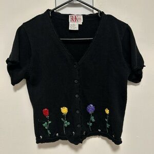 R&K Black Knit Cardigan with Floral Sequin Details